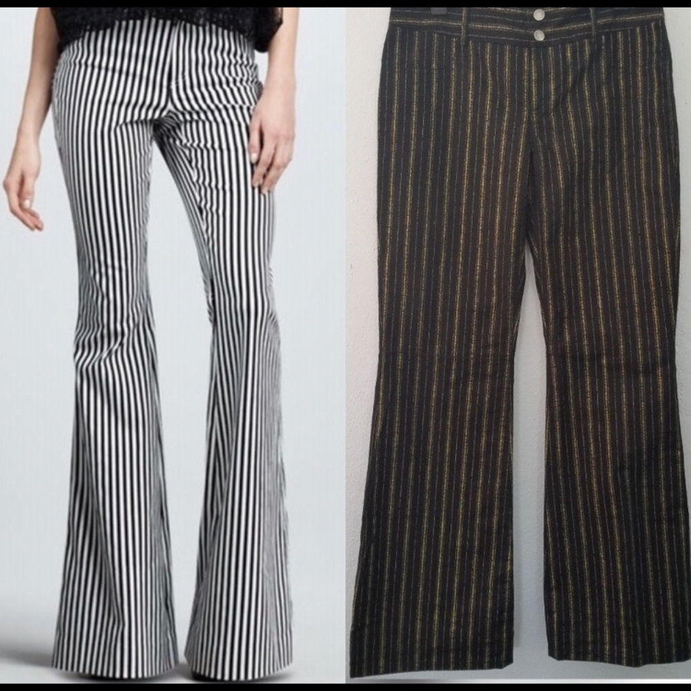NWOT- Alice + Olivia Black & Gold Pinstripe Flare Leg Pants